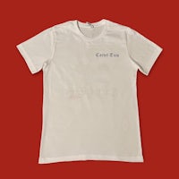 a white t - shirt with a black logo on it