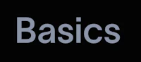 the word basics on a black background