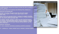a blue screen with a pile of papers on it