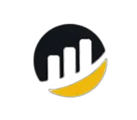 a yellow and black logo on a black background