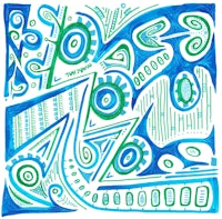 a blue and green drawing with a lot of swirls