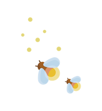 two bees flying in the air on a black background