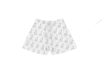 a pair of white shorts with a cat on them