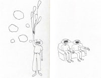 a drawing of two people sitting on a couch with balloons