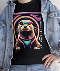 a woman wearing a t - shirt with an otter on it