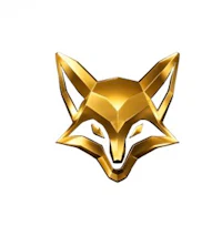 a gold fox logo on a white background