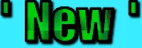 the word new in green on a blue background
