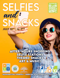 a flyer for selfies and snacks