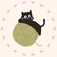 a black cat sitting on a ball of yarn