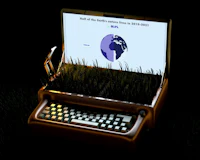 a typewriter with a globe on it