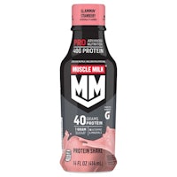 muscle mx protein shake in a pink bottle
