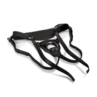 a black harness on a white background