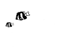 a black and white image of two fish swimming in the water