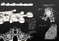 a drawing of a tree and some other objects