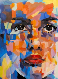 an abstract painting of a woman's face