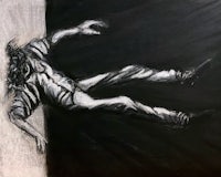a painting of a man falling from a wall