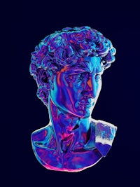 a bust of a man in blue and purple