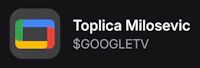 a logo with the words topica miljevic $ google tv