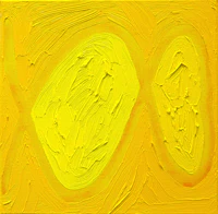 a painting with yellow paint on a yellow background