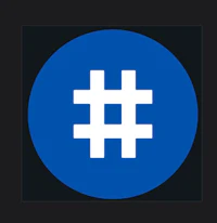 a blue and white hash symbol on a black background