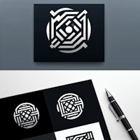 a black and white logo with a pen on it