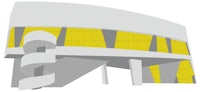 an illustration of a building with a yellow staircase