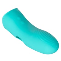 a teal colored sex toy on a white background