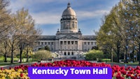 kentucky town hall with flowers in front of it