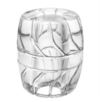 a clear glass ashtray on a white background