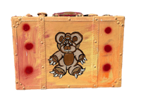 a suitcase with a teddy bear painted on it