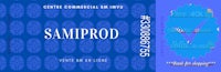 a blue and white label with the word sampprod
