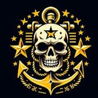a skull with an anchor and stars on a black background premium vector