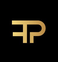 a gold letter f logo on a black background