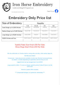 iron horse embroidery embroidery only price list