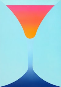 a painting of a martini glass on a blue background