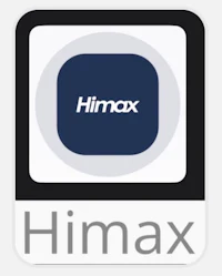 a square sticker with the word himax on it