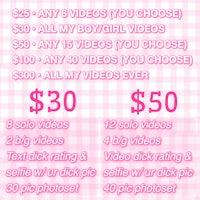 a pink and white poster with a price list for a video package