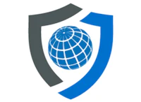 a blue shield with a globe in it