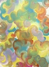 a painting of colorful swirls on a white background