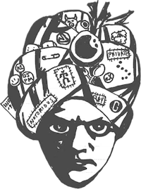 a black and white image of a man with a turban on his head
