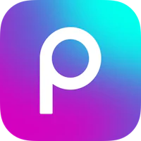 a blue and purple square with the letter p on it