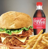 coca cola chicken burger with fries and coca cola