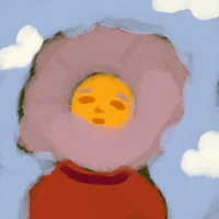 a painting of a person with a flower in his head