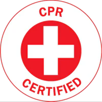 a red and white cpr certified logo on a black background