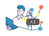 a man is holding a laptop with a ai logo on it
