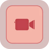 a video camera icon on a pink square