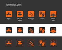 a set of orange and black icons on a black background