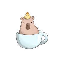 a cartoon bear sitting in a cup of coffee