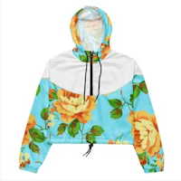 a women's blue and yellow floral hoodie with hood