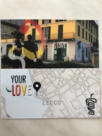 a postcard with a map of lecco and a map of italy